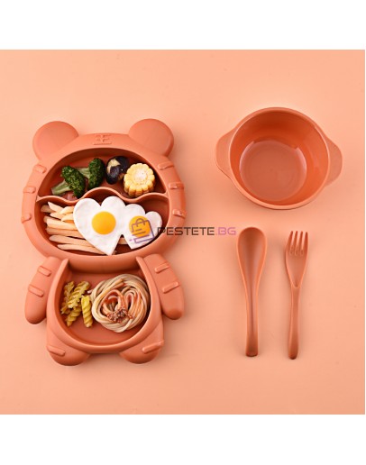 Комплект детски прибори за хранене с купа